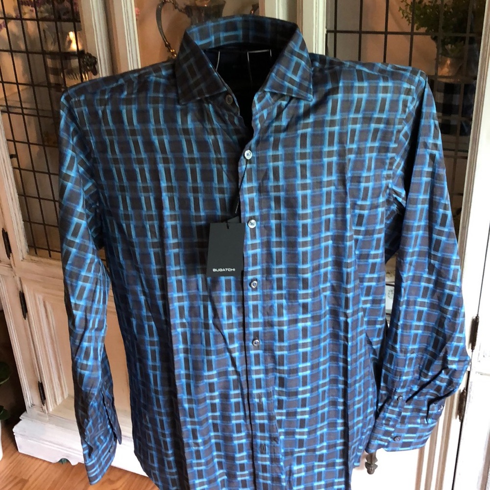 Bugatchi dress shirt, blue and black